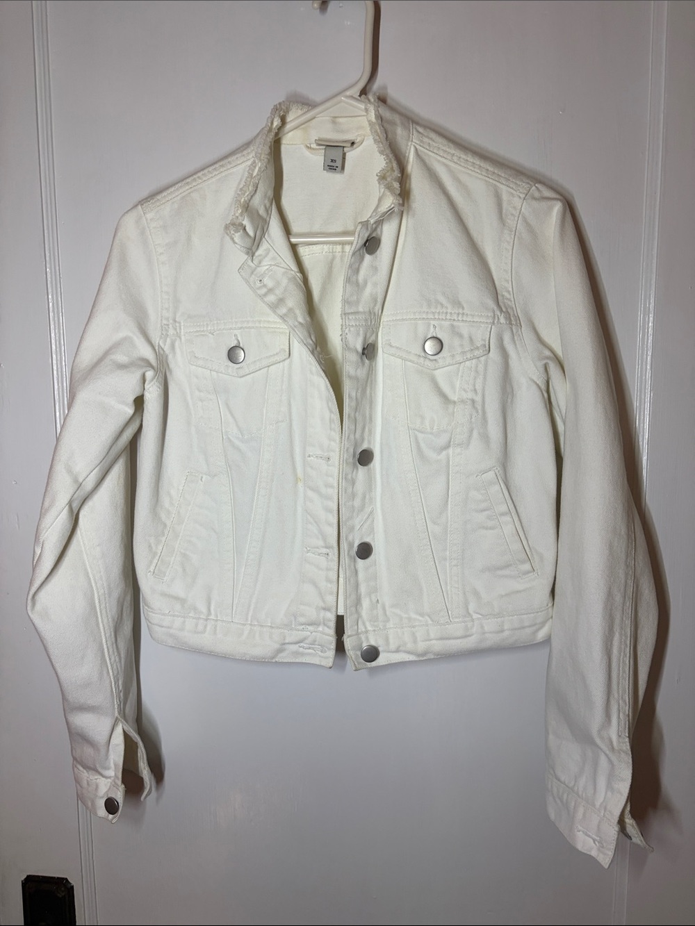 a new day White Denim Jacket with Frayed Collar